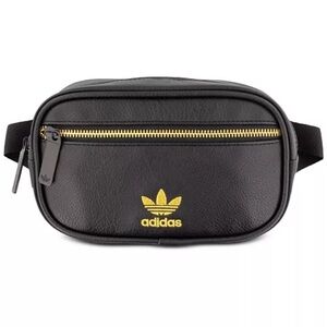 Adidas Original Faux-Leather Waist Pack Black with Gold Accents